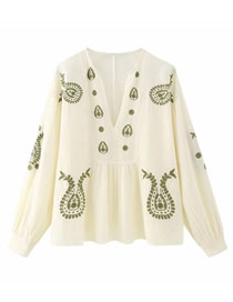Fashion White Polyester Embroidered V-neck Top