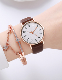 Fashion Brown + Bracelet Alloy Round Dial Watch