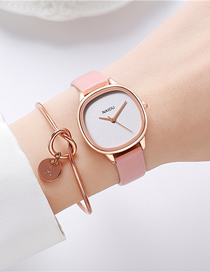 Fashion Pink + Bracelet Pu Square Belt Watch