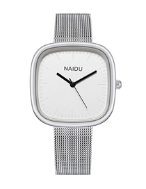 Fashion Silver With White Noodles Pu Square Belt Watch