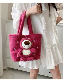 Fashion M1334 Strawberry Bear Dark Color Plush Cartoon Large Capacity Handbag