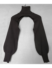 Fashion Black Wool Knit Turtleneck Balloon Sleeve Sleeve Sweater