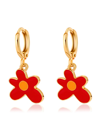 Fashion Red Alloy Dripping Oil Flower Earring Earrings