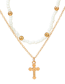 Fashion Cross Alloy Cross Beaded Double Layer Necklace