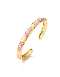 Fashion Pink Brass And Diamond Oil Drip Eye Open Bracelet