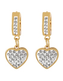 Fashion Golden 4 Titanium Steel Inlaid Zirconium Heart Hoop Earrings