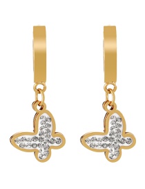 Fashion Golden 3 Titanium Steel Inlaid Zirconium Butterfly Hoop Earrings