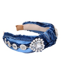 Fashion Navy Blue Alloy Diamond Heart Letter Knotted Denim Headband (4cm)