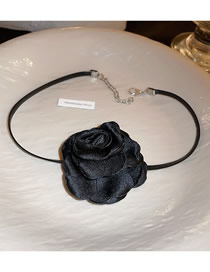 Fashion Necklace - Black Fabric Flower Necklace