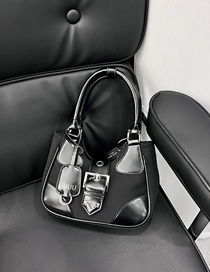 Fashion Black Pu Belt Buckle Large Capacity Handbag