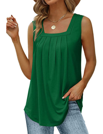 Fashion Green Ruched Square Neck Sleeveless Tank Top
