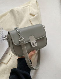 Fashion Grey Pu Lock Flap Crossbody Bag