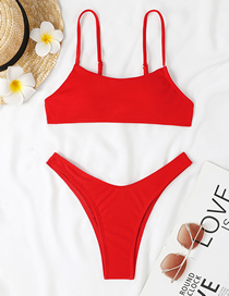Fashion Red Solid Pit Stripe One-piece Swimsuit