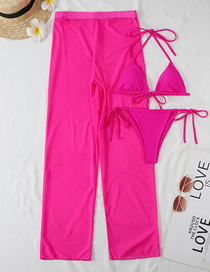 Fashion Rose Red Polyester Halter Neck Ties Two-piece Swimsuit Three-piece Set