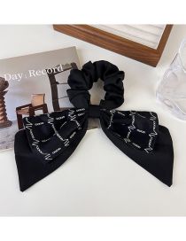 Fashion B Black Chain Clause Fabric Print Bow Ribbon Ruffled Hair Tie