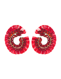 Fashion Red Geometric Diamond Tassel Stud Earrings