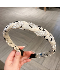 Fashion Milky White Braided Wide-brimmed Headband With Geometric-embellished Pearl Print