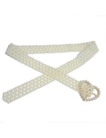 Fashion White Pearl Braided Wide Belt