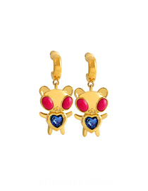 Fashion Gold Powder Eye Blue Diamond Model Alloy Heart Diamond Alien Hoop Earrings