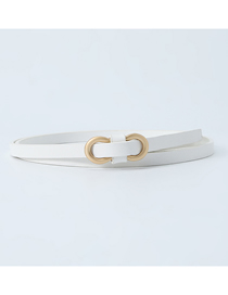 Fashion White Pu 8 Word Buckle Thin Belt