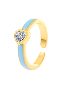 Fashion Light Blue Copper Inlaid Heart Diamond Oil Drip Ring