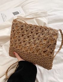 Fashion Khaki Cotton Straw Large Capacity Messenger Bag