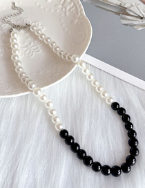 Fashion Black Stitching Necklace Geometric Glazed Pearl Splicing Pearl Beading Necklace
