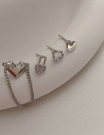 Fashion Silver Brass And Diamond Heart Earring Set