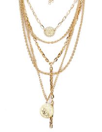 Fashion Gold Metal Geometric Medal Chain Multilayer Necklace