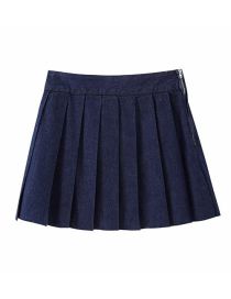 Fashion Blue Wide Pleated Denim Skirt