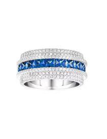 Fashion Ocean Blue Copper Inlaid Zirconia Geometric Ring