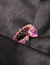 Fashion Rose Gold Powder Zirconium Copper Inlaid Zirconia Heart Ring