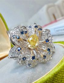 Fashion Silver Brass Zirconia Geometric Flower Open Ring