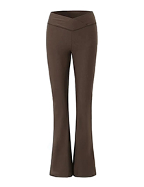 Fashion Brown Nylon Flared V-mouth Crossover Flared Trousers
