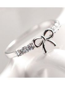 Fashion Silver Alloy Diamond Hollow Bow Knot Ring