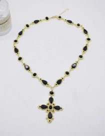 Fashion Gold Alloy Diamond Cross Necklace