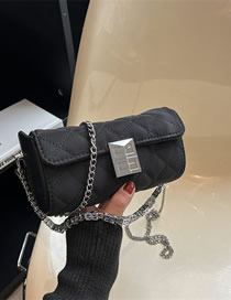 Fashion Black Cloth + Chain Pu Rhombus Lock Flip Crossbody Bag