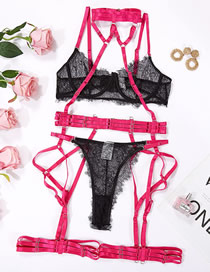Fashion Rose Red Color -colored Hanging Neck Perspective Underwear Suit