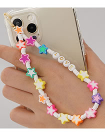 Fashion Color Five-pointed Star Polymer Clay Letter Beaded Mobile Phone Chain