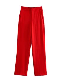 Fashion Red High Waist Trousers With Pockets