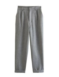 Fashion Grey Polyester Rolled Micro Pleated Trousers