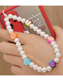 Fashion C Pearl Beaded Clay Fruit Mobile Phone Chain