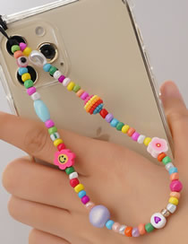 Fashion Color Colorful Rice Bead Polymer Clay Flower Mobile Phone Chain
