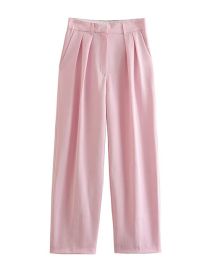 Fashion Pink Polyester Pleated Straight-leg Trousers