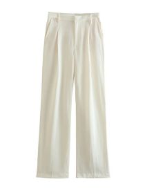 Fashion White Polyester Pleated Straight-leg Trousers
