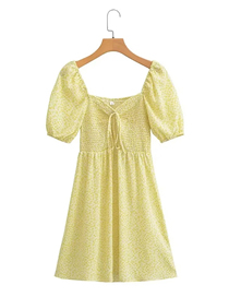 Fashion Yellow Polyester Square Neck Puff Sleeve Dress