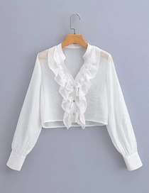 Fashion White Polyester Lace V-neck Long Sleeve Shirt