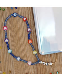 Fashion Blue Crystal Beaded Acrylic Heart Phone Chain