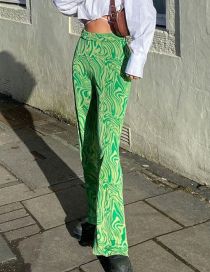 Fashion Green Water Ripple Polyester Water Ripple Micro -trousers