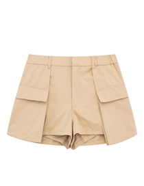 Fashion Khaki Pure Color Pocket Skirt Pants
